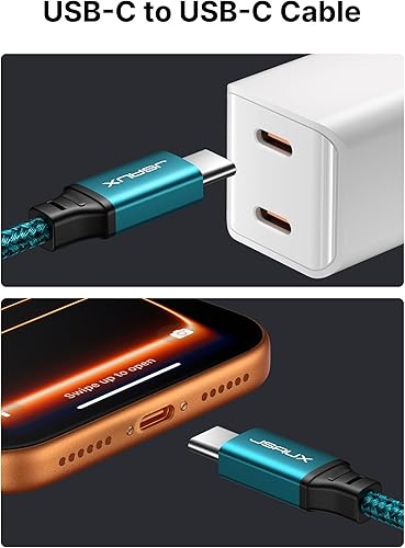 Miniatura 2 de Cable de carga rápida USB C a USB C de 60 W, JSAUX USB tipo C, cable de carga compatible con Samsung Galaxy S20 S20+ S20 Ultra Note 10 Plus A80,