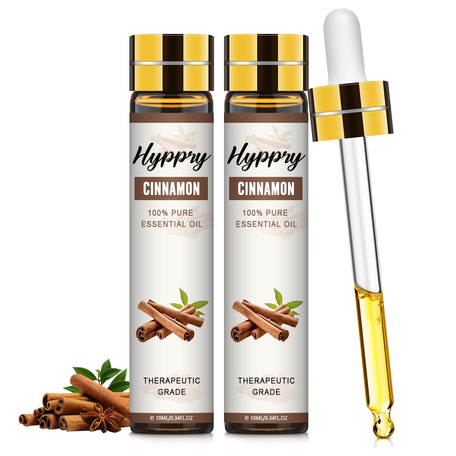 Hyppry2 x 10ml Cinnamon Essential Oil 100% Pure Natural, with Dropper - Therapeutic Grade Cinnamon Bark Oil Essential Oils for Diffuser for Home, Aromatherapy, Relax, Sleep, Soaps and Candles Making