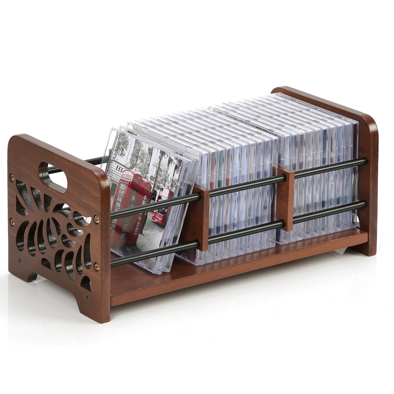 Soporte de madera para CD, soporte para CD y DVD, con asas, diseño de esqueleto de flores, también para revistas y libros