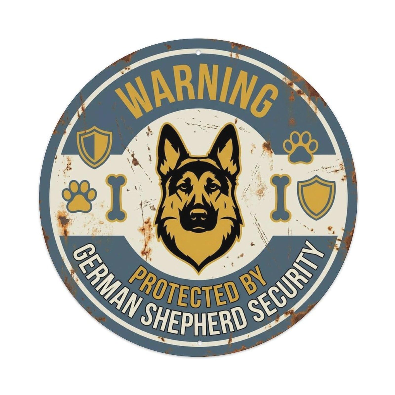 German Shepherd Security Warning Vintage Orange Metal Tin Sign