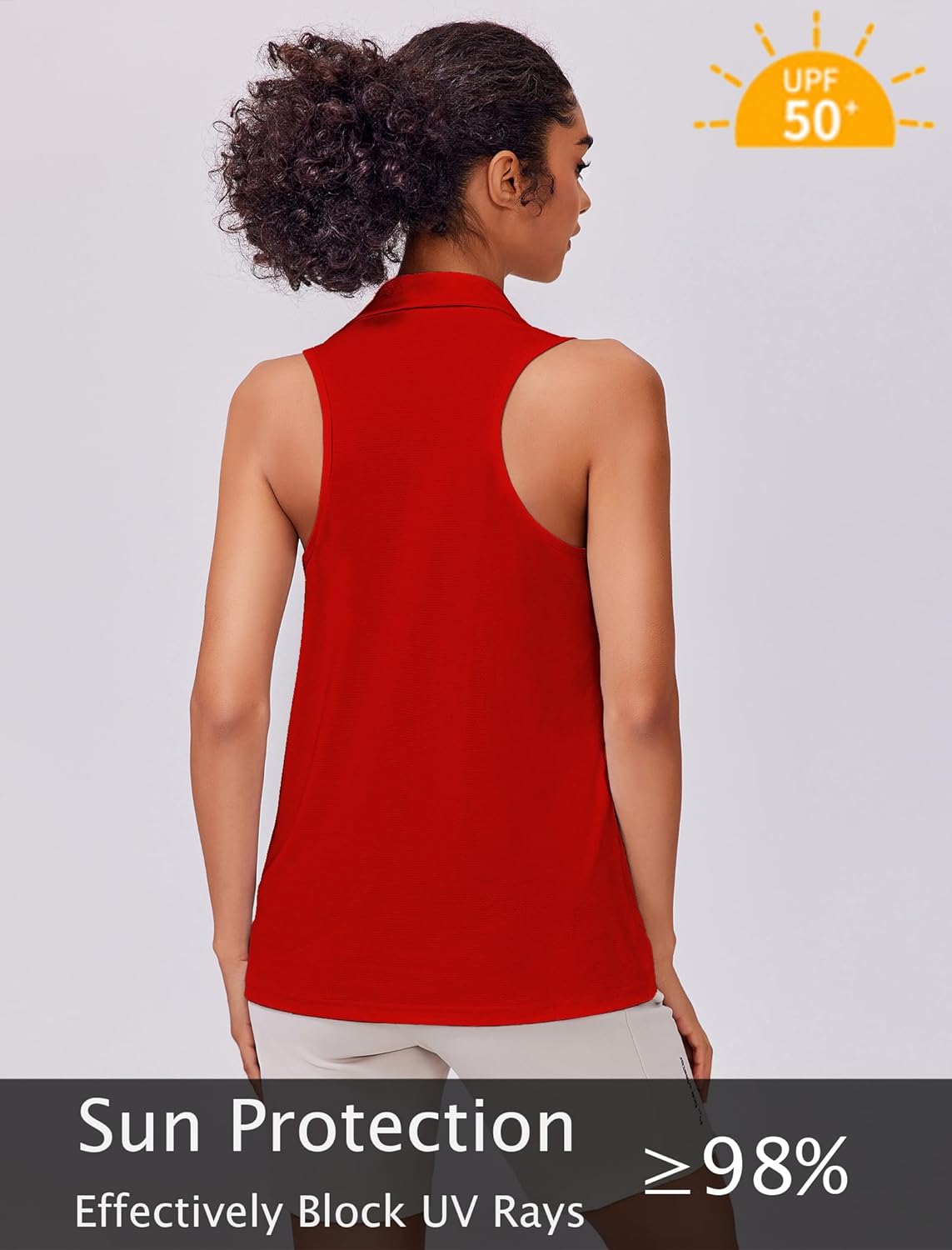 PINSPARK Womens Golf Shirt UPF 50+ Sleeveless Collared Shirts Quick Dry Tennis Polo V-Neck Racerback Athletic Workout Tank - Image 4