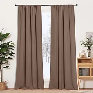 RYB HOME Blackout Curtains 95 inches Long 2 Panels Set, Farmhouse Thermal Insulated Window Curtains for Living Room Bay Window Bedroom Studio Backdrop Room Divider, Mocha, W52 x L95 inches