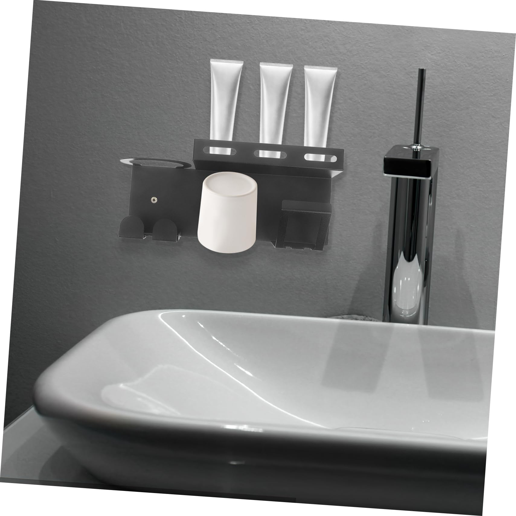 Estante de almacenamiento de inodoro de acero inoxidable, soporte para cepillo de dientes eléctrico y pasta de dientes, colgador de secador de pelo, elegante soporte negro para cepillos de dientes
