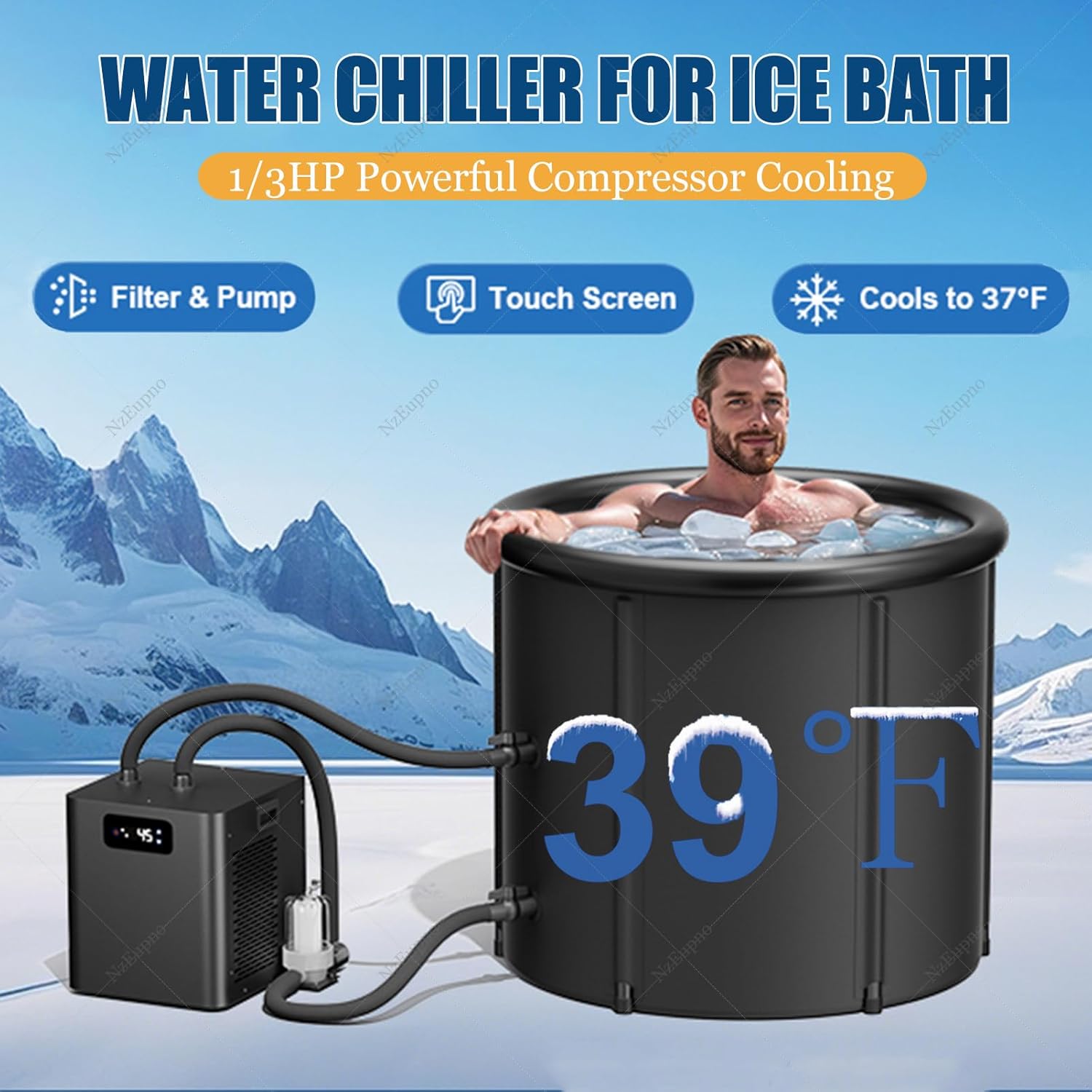 1/3HPアイスバスチラー＆コールドプランジタブキット、インフレータブルアイスプランジタブ、コールドプランジポッドとウォーターチラー