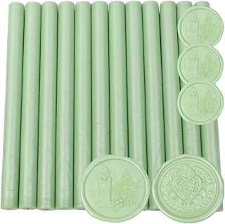 Vintage Fruit Green Wax Sealing Sticks, 12 Pcs Glue Gun Wax Seal Sticks for Stamp Set Suit to 0.43'' Glue Gun Great for Wedding Invitation, Cards, Envelopes, Christmas Ideas (Light Green)