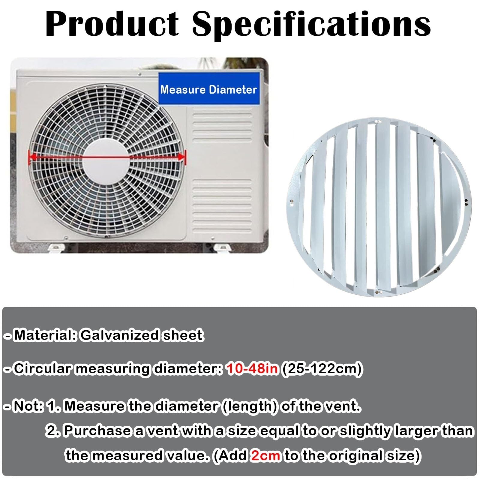 Deflettore condensatore AC esterno, 71,1 cm, feritoie di sfiato del condizionatore d'aria, protezione anti-diretta per un raffreddamento efficiente, deflettore d'aria durevole per unità Dia 10-48