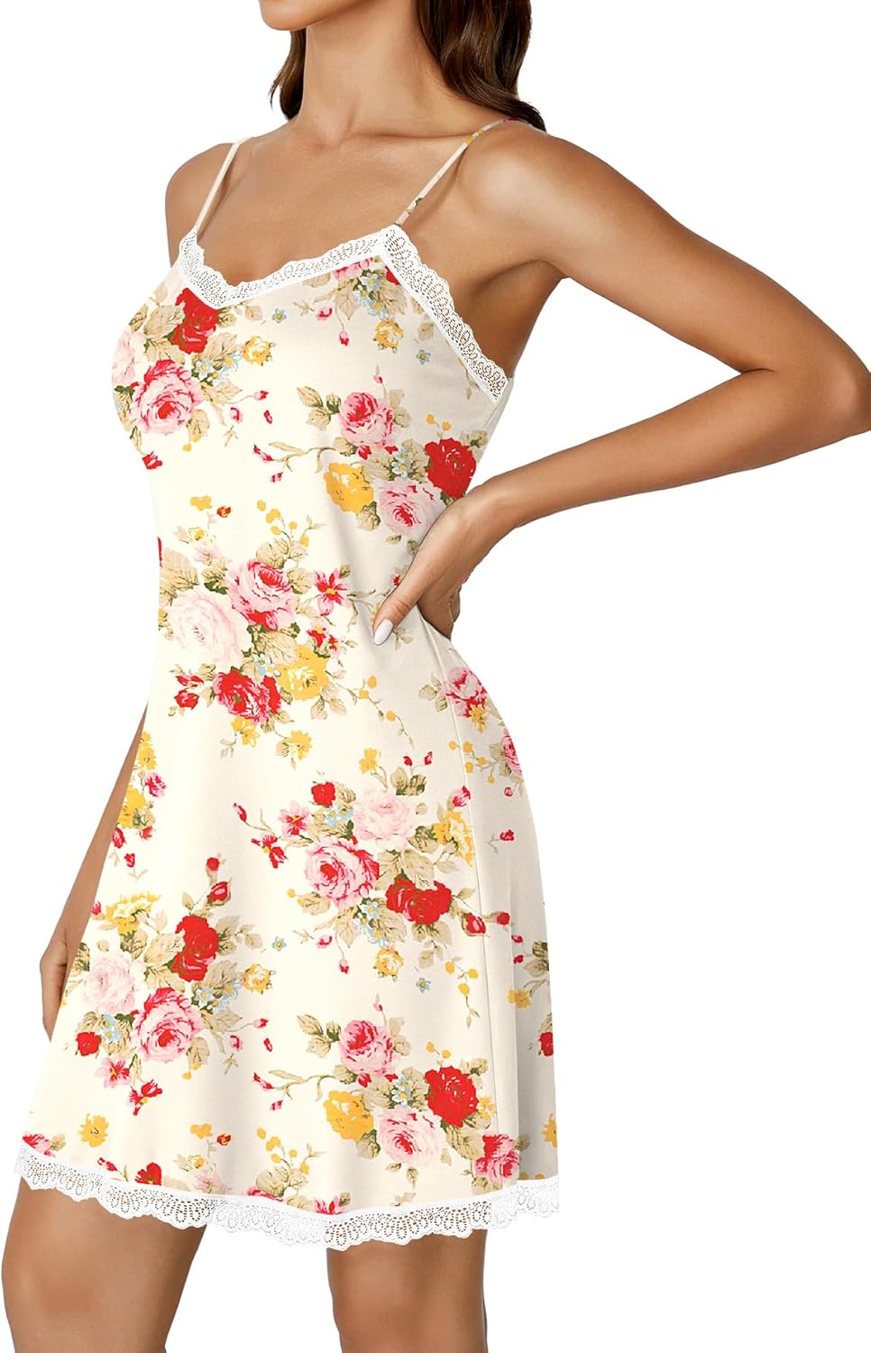 Vrtige Women's Sexy Lace Strap Babydoll Chemise Nightgown Lingerie V Neck Full Slip Nightdress - Image 4