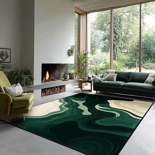 Miniatura 19 de Alfombra de área AQQA 5x7 azul y verde, abstracta, lavable, alfombra antideslizante, alfombra gruesa de pelo bajo, grandes alfombras para sala de