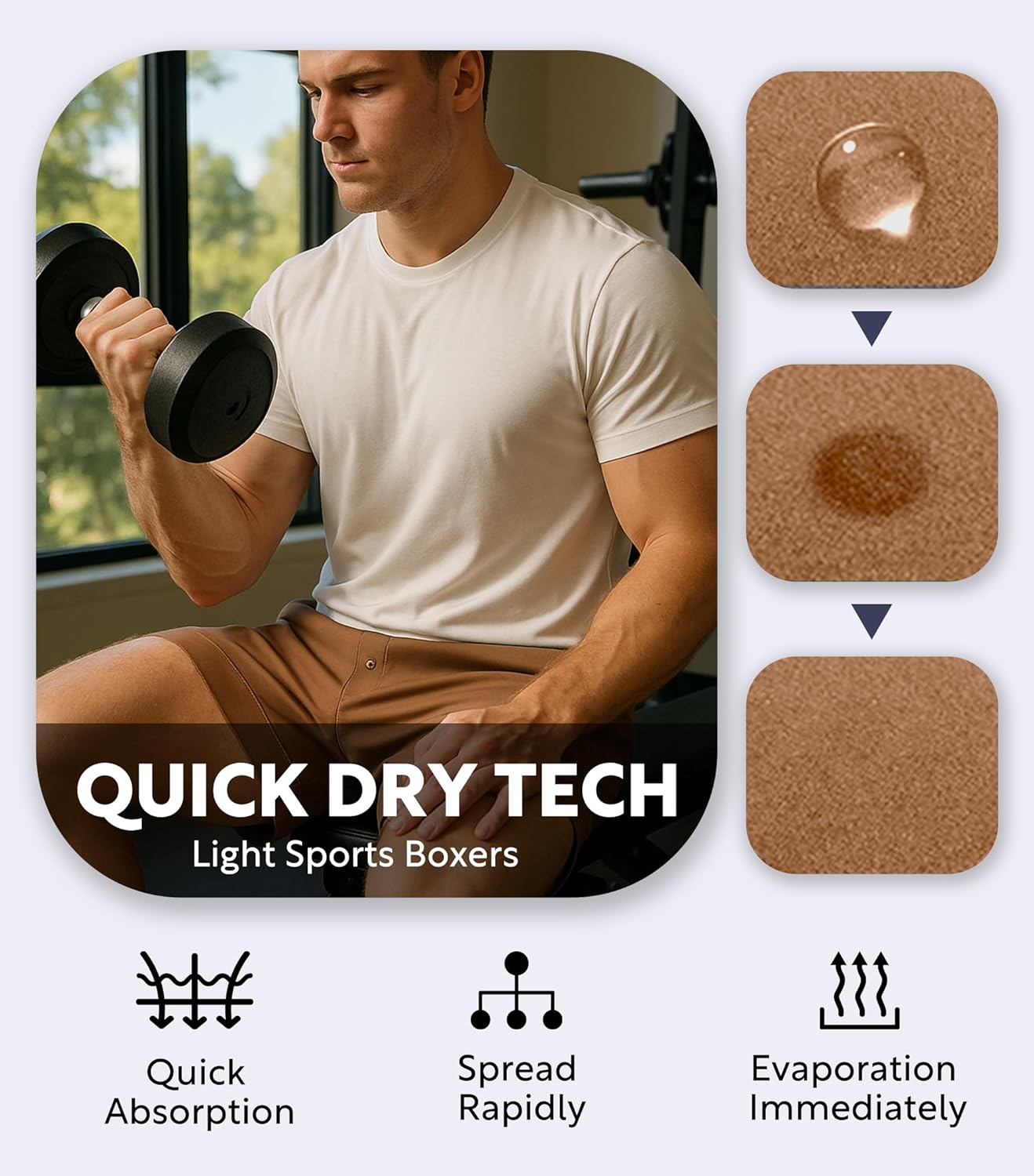 DAVID ARCHY Men's Light Sports Boxer Shorts Underwear Breathable and Cool Boxers with Button Fly 3 or 5 Pack - Image 2