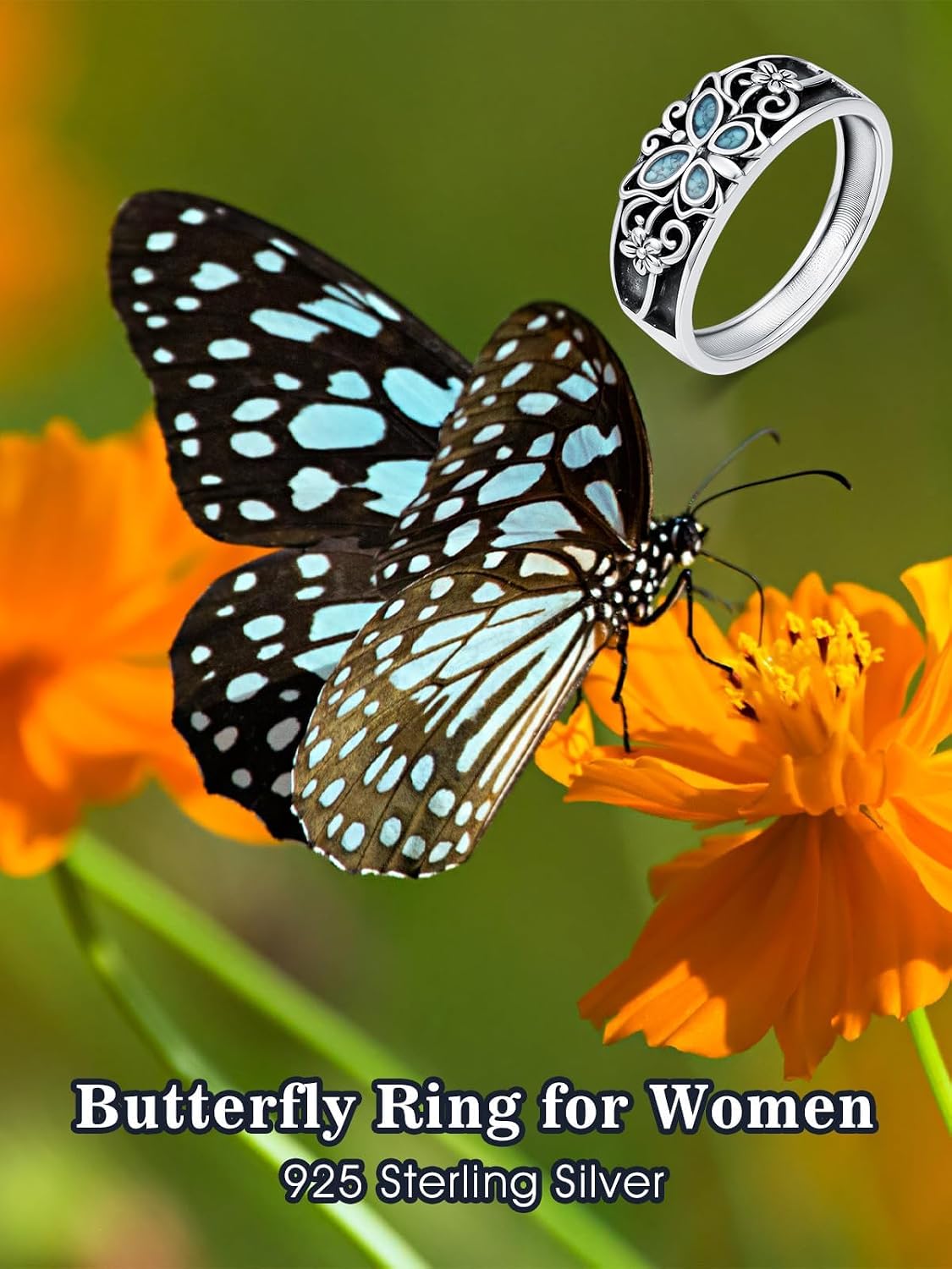 Dorunmo Turquoise Rings 925 Sterling Silver Western Ring Vintage Jewelry Gift for Women Men