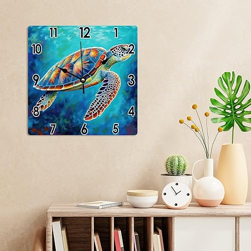 Miniatura 4 de Reloj de arte de verano, playa, mar, tortuga, náutico, acuarela, tortuga, relojes artísticos, funciona con pilas, silenciosos, de PVC, reloj costero