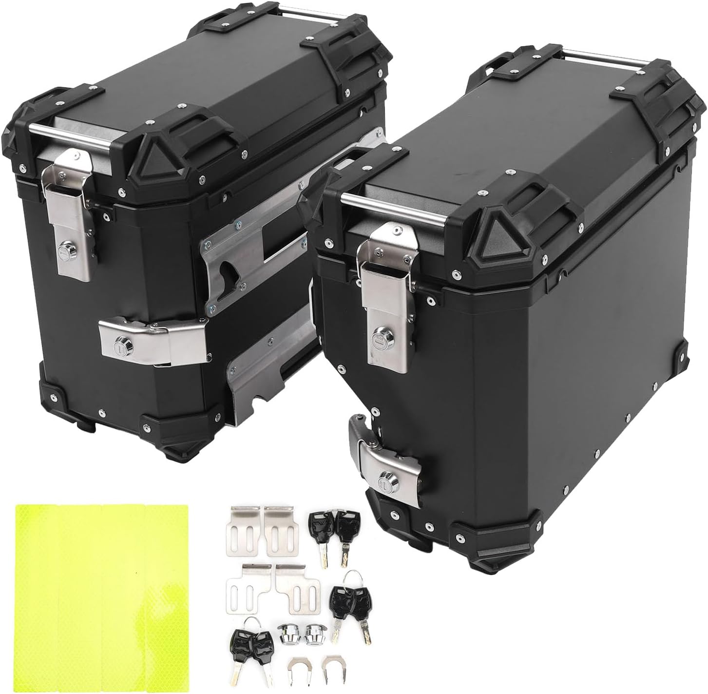 Akozon Motorcycle Side Case Lightweight Aluminium Alloy Storage Box Safety Lock Reflective Stickers