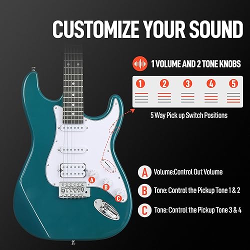 Vista 17 de Ktaxon Kit de guitarra eléctrica de 39 pulgadas para principiantes, pastillas HSS de 6 cuerdas de cuerpo sólido de tamaño completo para adultos