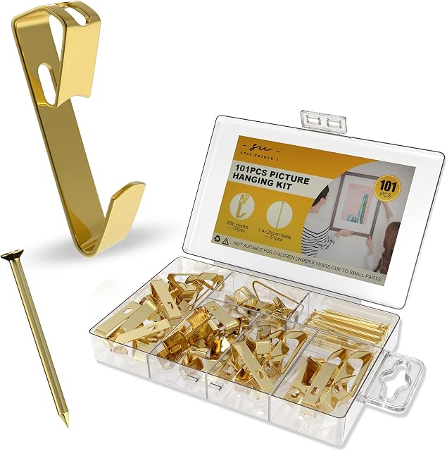 StayUnique1- 101 PCs Picture Hooks Heavy Duty- 30LB Rustproof Picture Hanging Hooks Comes with Nails- Durable & Unbendable Hard Wall Picture Hook