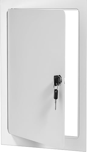 Premier 12x24 Universal Steel Flush Access Panel Door w/Keyed Cylinder Latch, White Prime Coat Finish, Wall, Ceiling Mounted Access Door for Drywall, Plumbing, Electrical, FL-5000