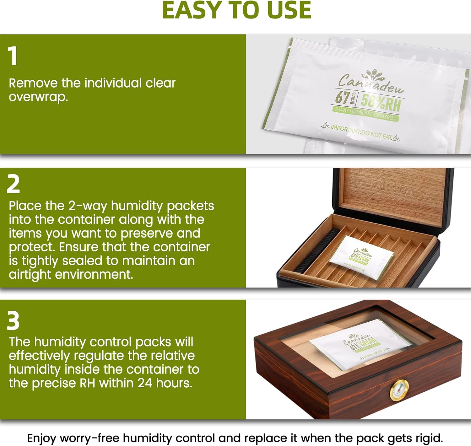 [8Gram 15 Packets 58% RH] Cannadew Two-Way Humidity Control Pack – Moisture Absorbers & Hydration Packets for Storage
