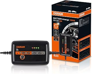 OSRAM BATTERYcharge 1002, 6V/12V, Intelligent 2A Charger, for Motorcycles and Small Vehicles, for AGM, EFB, Lead and Lithium Batteries, with Maintenance Mode