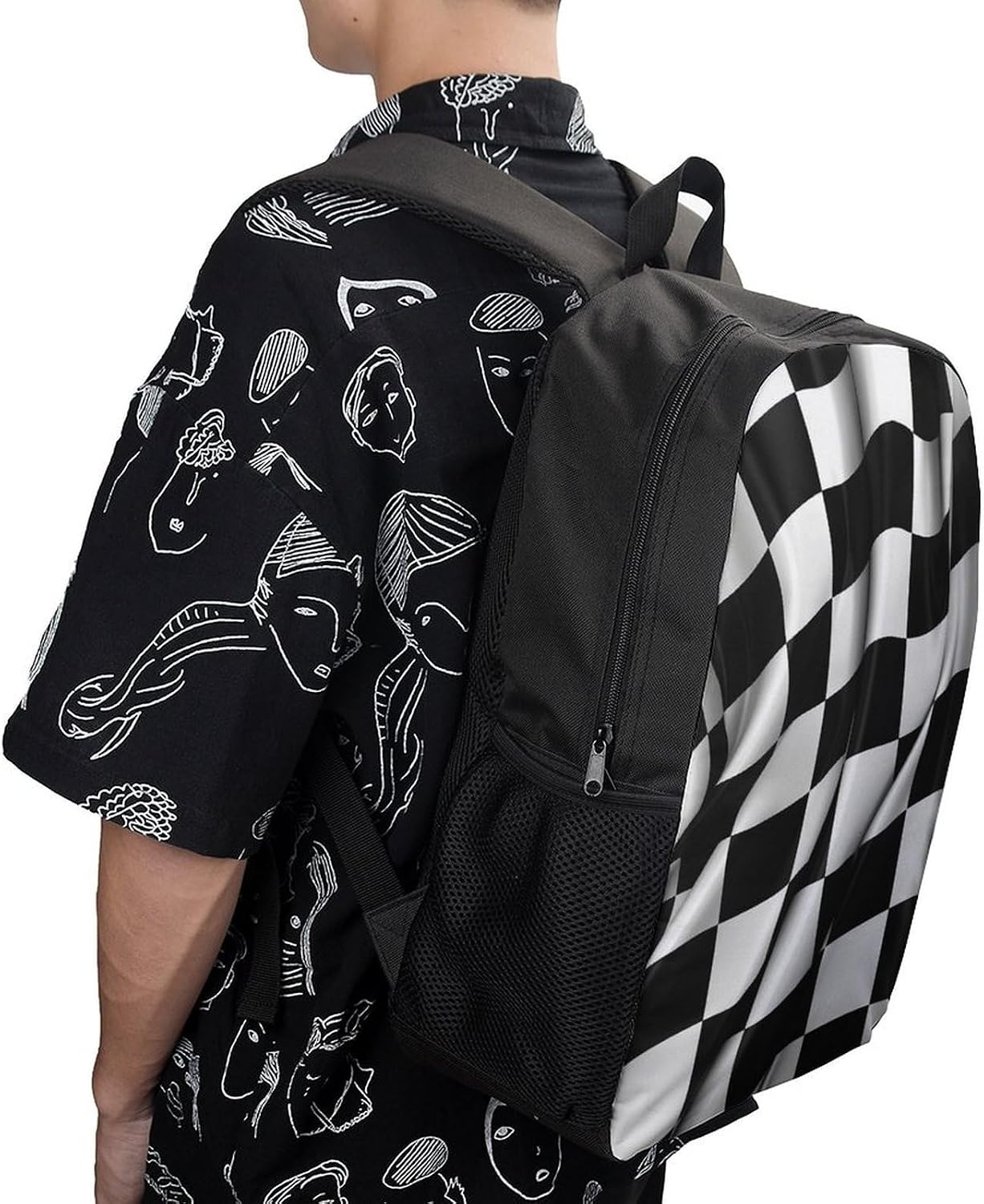 Black White Checkered Flags Bookbags 17 Inch Aesthetic Laptop Bagpack Casual Travel Laptop Backpack Unisex Aesthetic Daypack for College Work Travel image 5