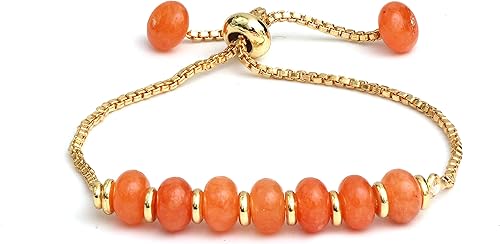 Vista 109 de Gempires - Pulsera de cuentas redondas naturales, chapada en oro amarillo de 14 quilates, joyería hecha a mano, pulseras ajustables para mujer