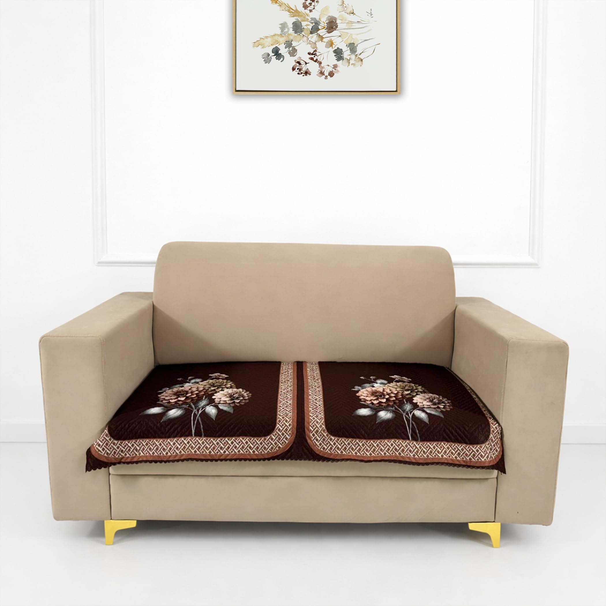 Homerz 'Brooklyn Series' Premium Sofa Cover | Quilted Floral Design | Non-Slip Washable Sofa Protector | Soft Anti Slip Fabric (Brown, 2 Seater, Only Seat Cover)-image-27