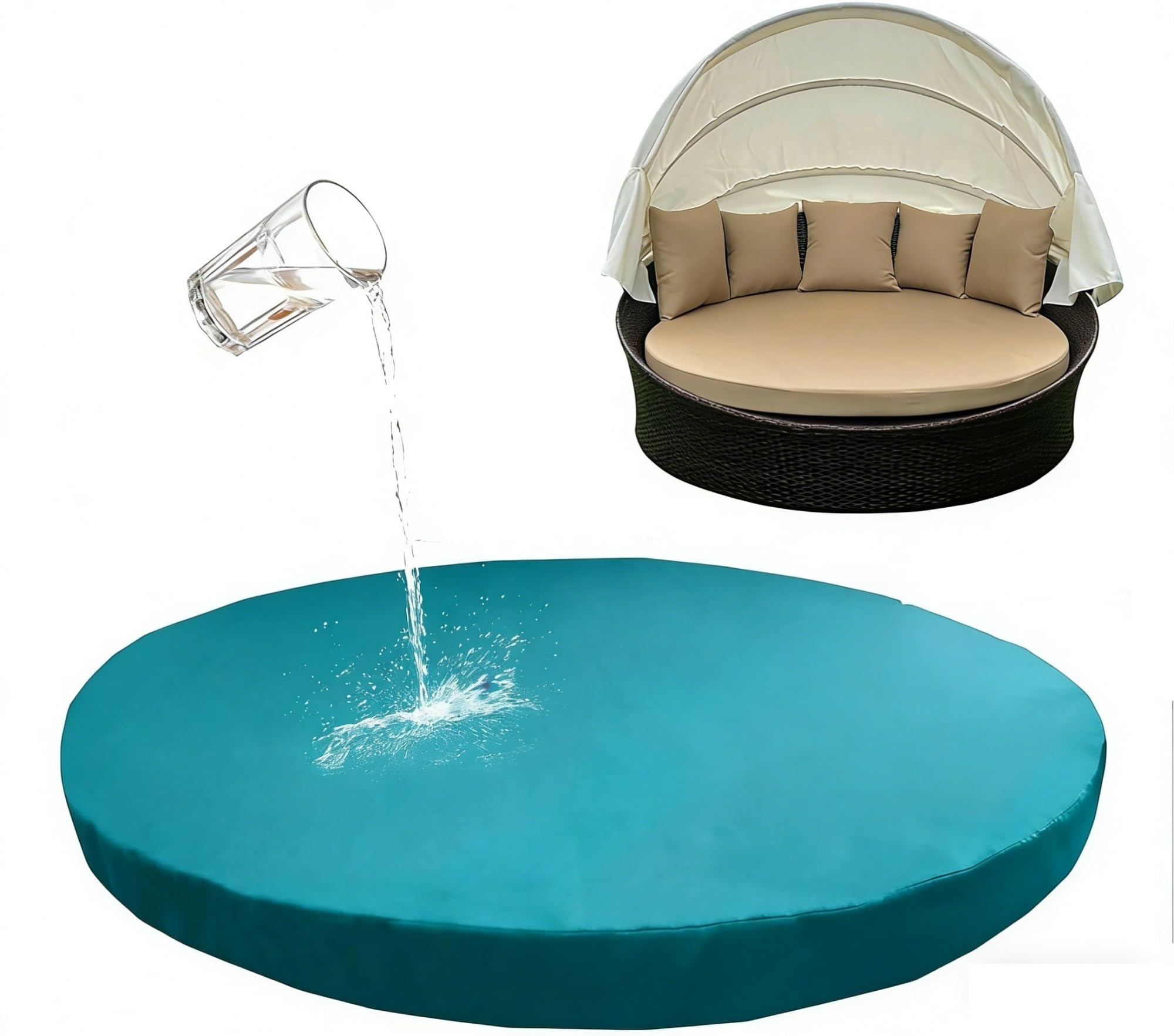 Housse de coussin rond 168cm en tissu lourd 260g/m² pour transat extérieur