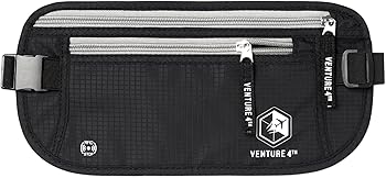 VENTURE 4TH Travel Money Belt - Slim Passport Holder RFID Blocking Travel Pouch to Protect Cash, Credit Cards and Travel Documents