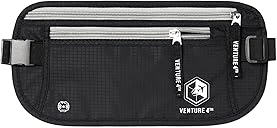 VENTURE 4TH Money Belt for Travel – Hidden Under-Clothes RFID Blocking Passport Holder & Slim Travel Wallet Pouch for Men & Women to Protect Cash, Cards & Documents (Black)