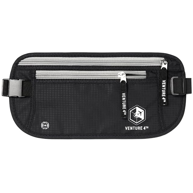VENTURE 4TH Money Belt for Travel Hidden Under-Clothes RFID Blocking Passport Holder Slim Travel Wallet Pouch for Men