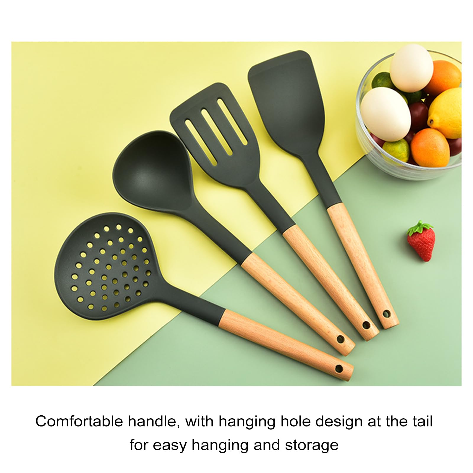 11 Stück Küchenhelfer Set, Silikon Küchenutensilien Set, Antihaft Hitzebeständiger Holzgriff Kochbesteck Mit Utensilienhalter, Silikonspatel Kochgeschirr Set, Spülmaschinengeeignet