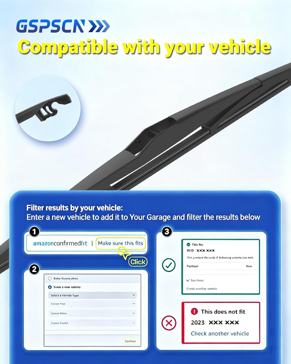 GSPSCN 12" Rear Wiper For Hyundai Elantra 2012-2009，Tucson 2015-2010 /Kia Sportage 2016-2011 Original Equipment Back Windshield Wiper Blades (12-K)