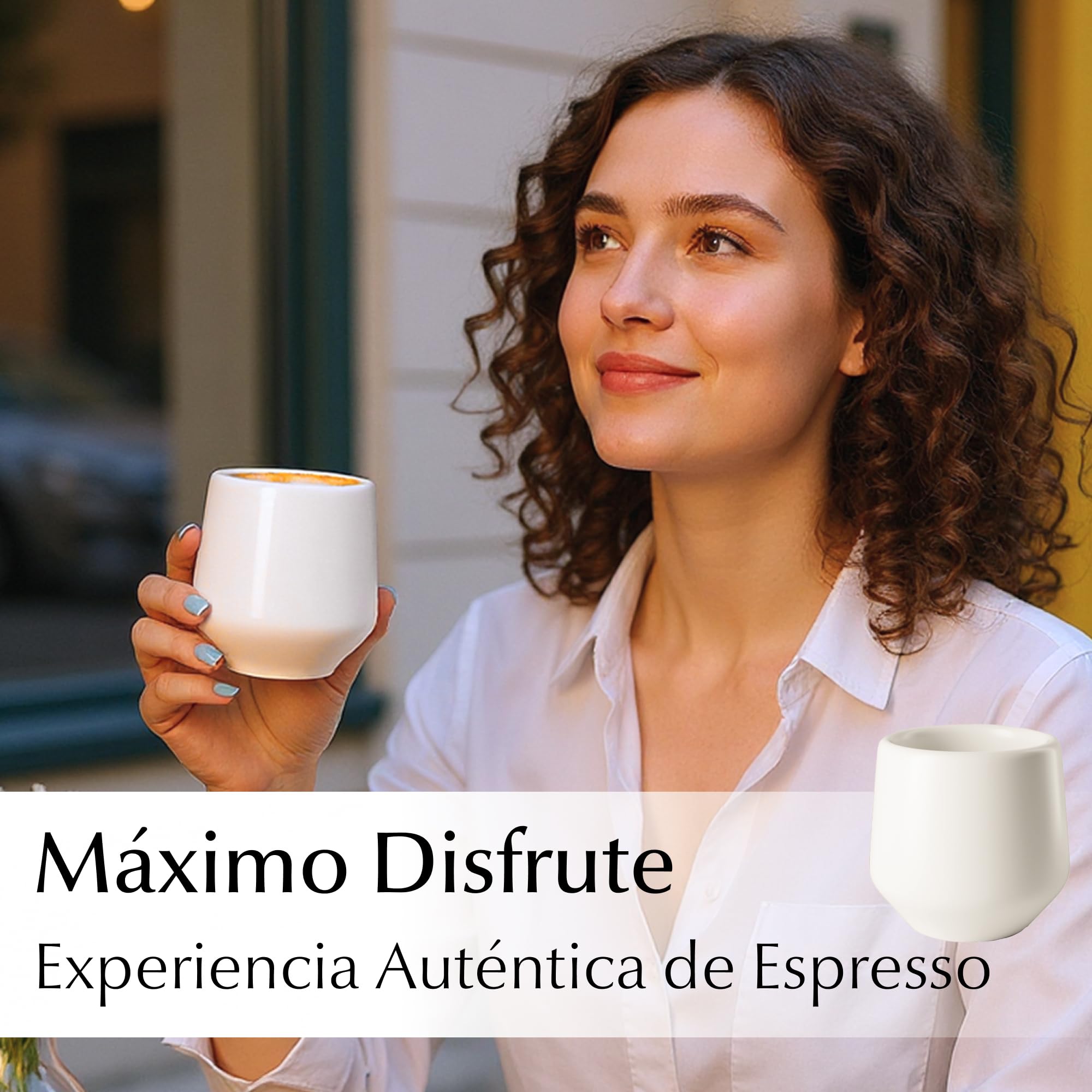 MIAMIO - Tazas de Espresso Set de 4, Cerámica (80ml) - Luxe (Blanco crema) | Tazas de espresso de cerámica sin asa, gruesas, para espresso y moka, juego de 4, aptas para lavavajillas, uso diario