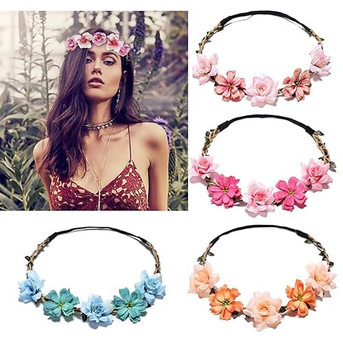 Miniatura 4 de Accesorios de colección de tocados para mujer, 6 coronas de pelo bohemias, coronas de flores, tiaras para novias, damas de honor, niñas de flores,