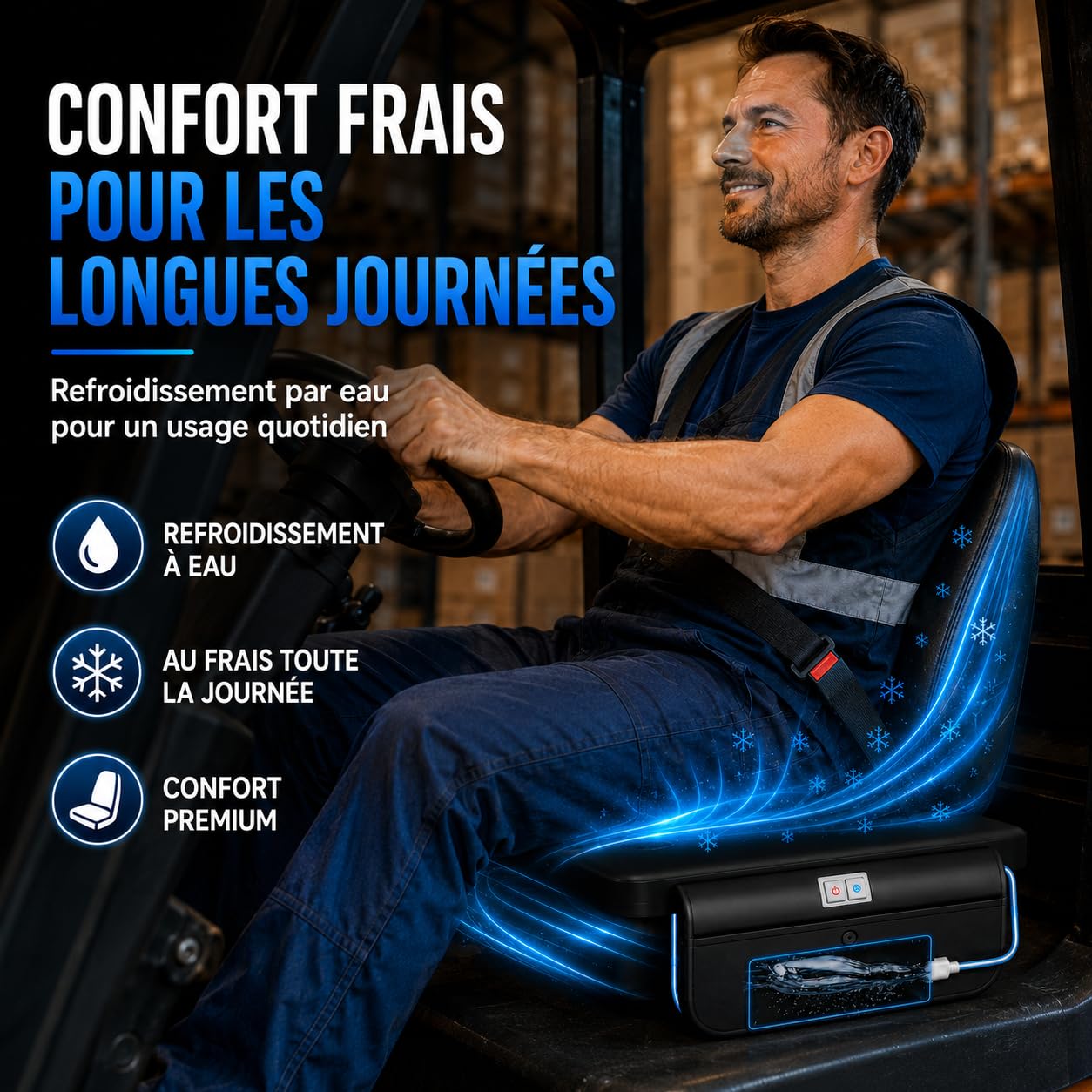 Coussin de siège refroidissant 27°C, 5V/12V/24V, minuterie 4H