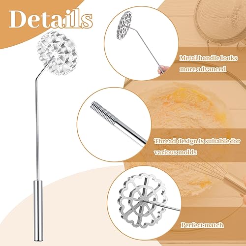 Miniatura 9 de Ziliny Juego de 6 moldes de hierro rosetón, moldes para bunuelos con asa, kit para hacer sellos de cocina, cortadores de galletas, juego de moldes