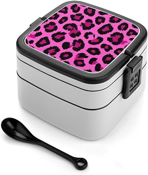 Leakproof Eco Friendly Stackable Bento Lunch Box Meal Prep, 2 Layer Bento Box For Dining Out, Work, Picnic Pink Animal Skin Wild Leopard Print