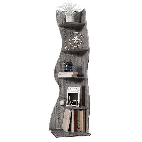 LITTLE TREE 70-Inch Corner Shelf, Seaweed Shaped Etagere Display Bookshelf, Freestanding 5-Tier Wall Shelves for Small Spaces, Living Room, Bedroom, Grey, 1 Pack - Grey - 1 Pack