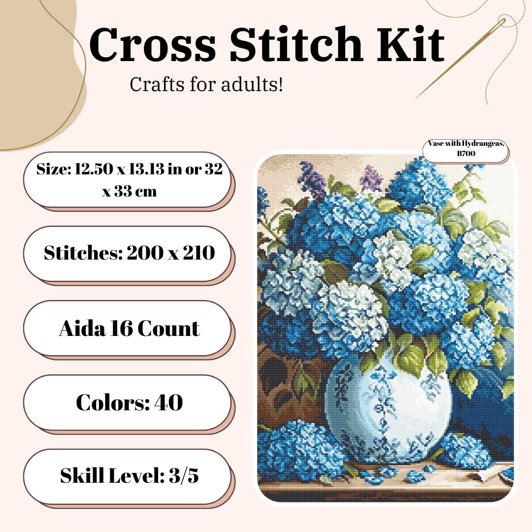 Luca-S Cross Stitch Kit Vase with Hydrangeas, B700