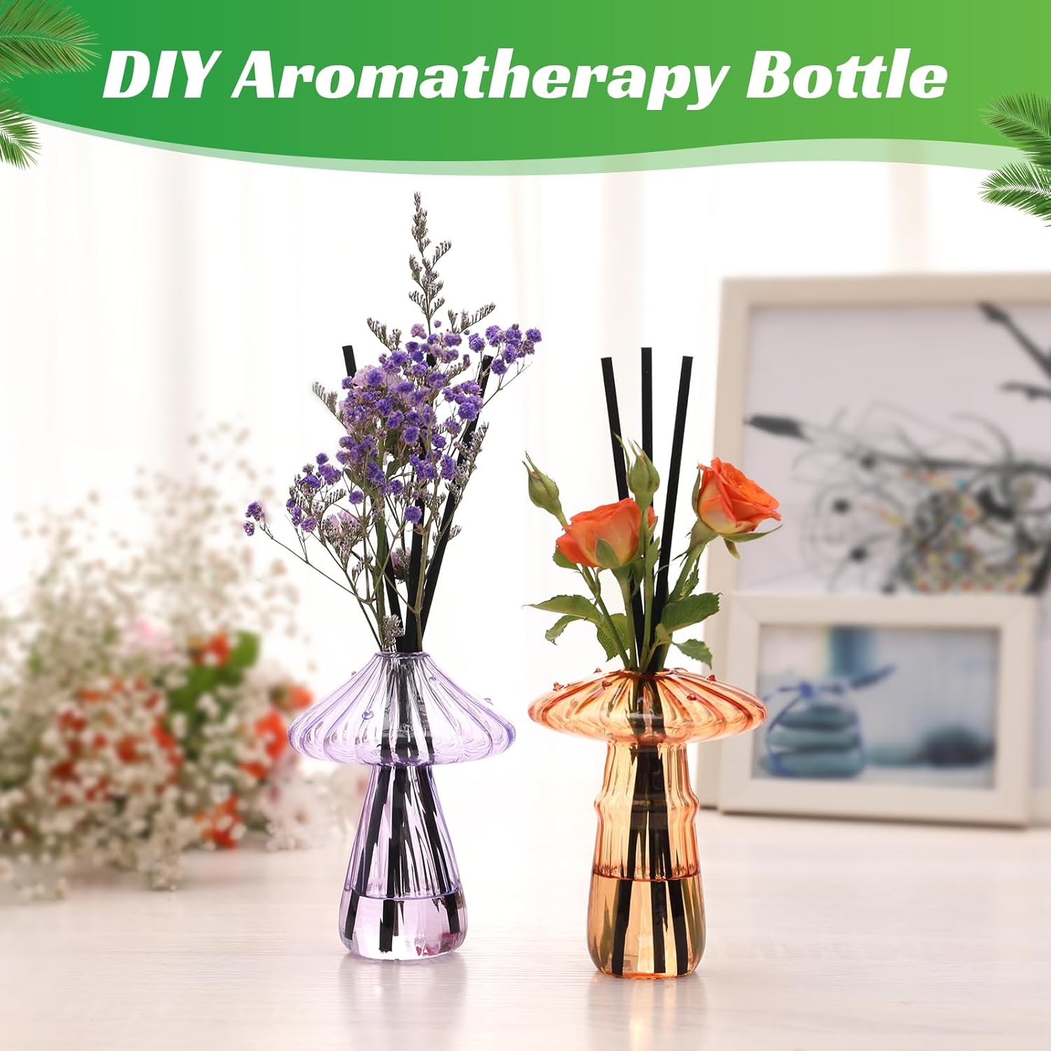 Mushroom Glass Vases for Indoor Plants, Set of 6 Colored Plant Propagation Stations, Mini Terrarium for Plants,Unique Small Hydroponic Pots for Flowers, Cute Decor Vase Gifts for Women - Image 4