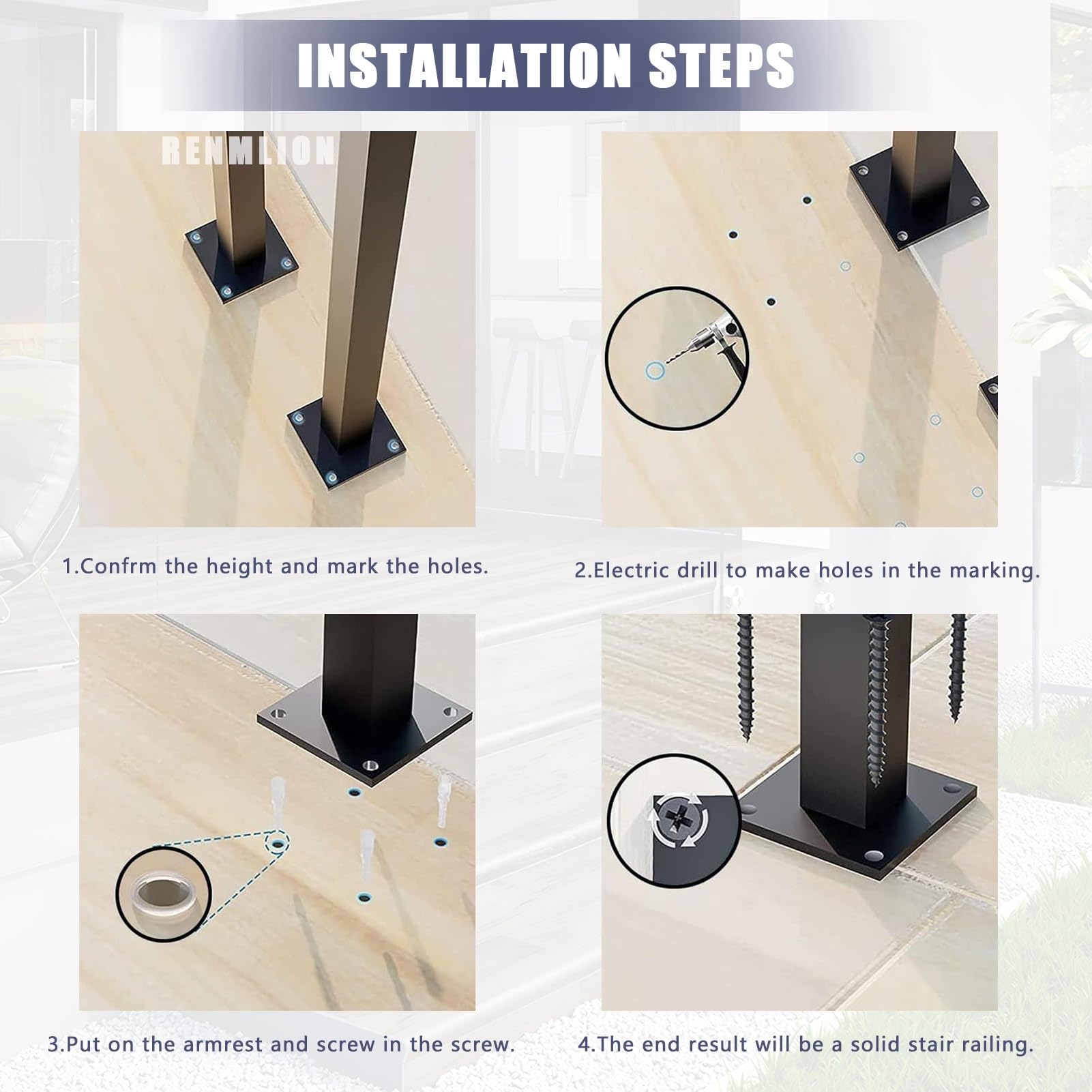 Pasamanos de Escalera de Metal en Forma de U｜Pasamanos de transición de Seguridad para Montaje en Suelo｜Varillas de Soporte para pasillos de Loft en Interiores Exteriores｜35-100cm(100cm)