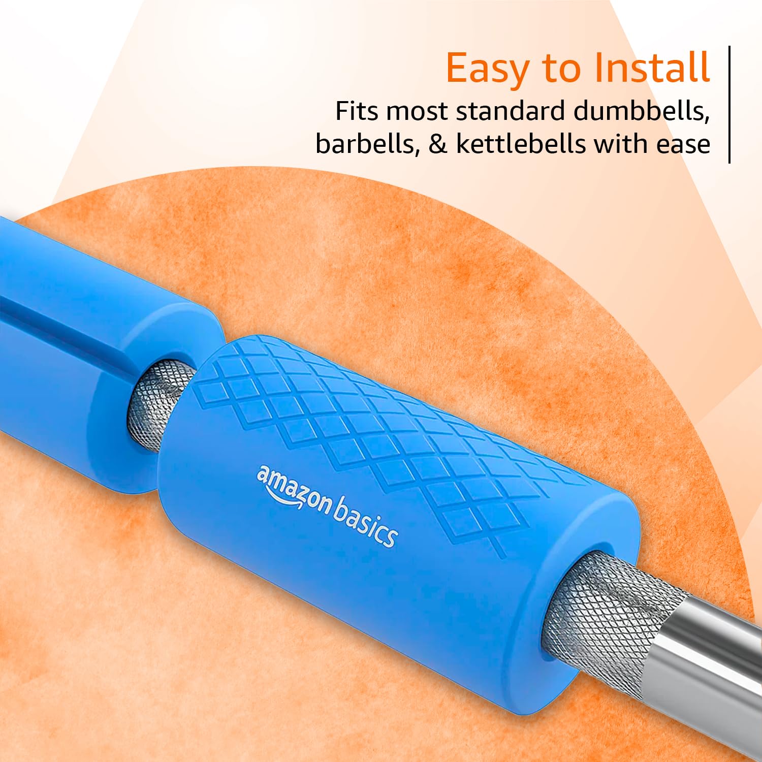 Amazon Basics Thick Dumbbell & Barbell Grips | Non-Slip Rubber Grips | Easily Attachable to Barbell, Dumbbell & Kettlebell | Large | Blue 3