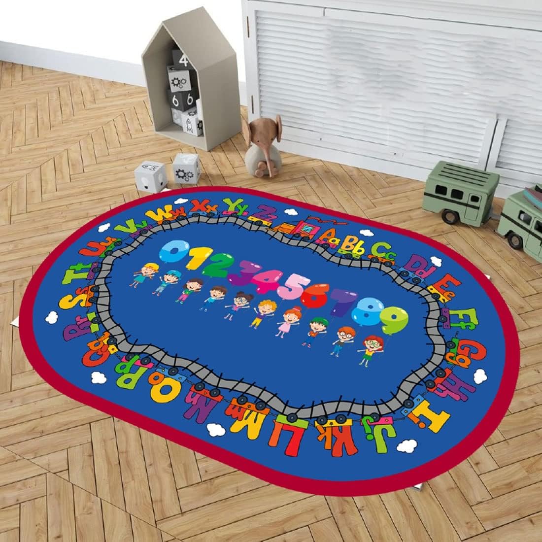 Kindergarten Digital Oval ABC English Alphabet and Train Pattern Letter Carpet,Game Teaching Mat