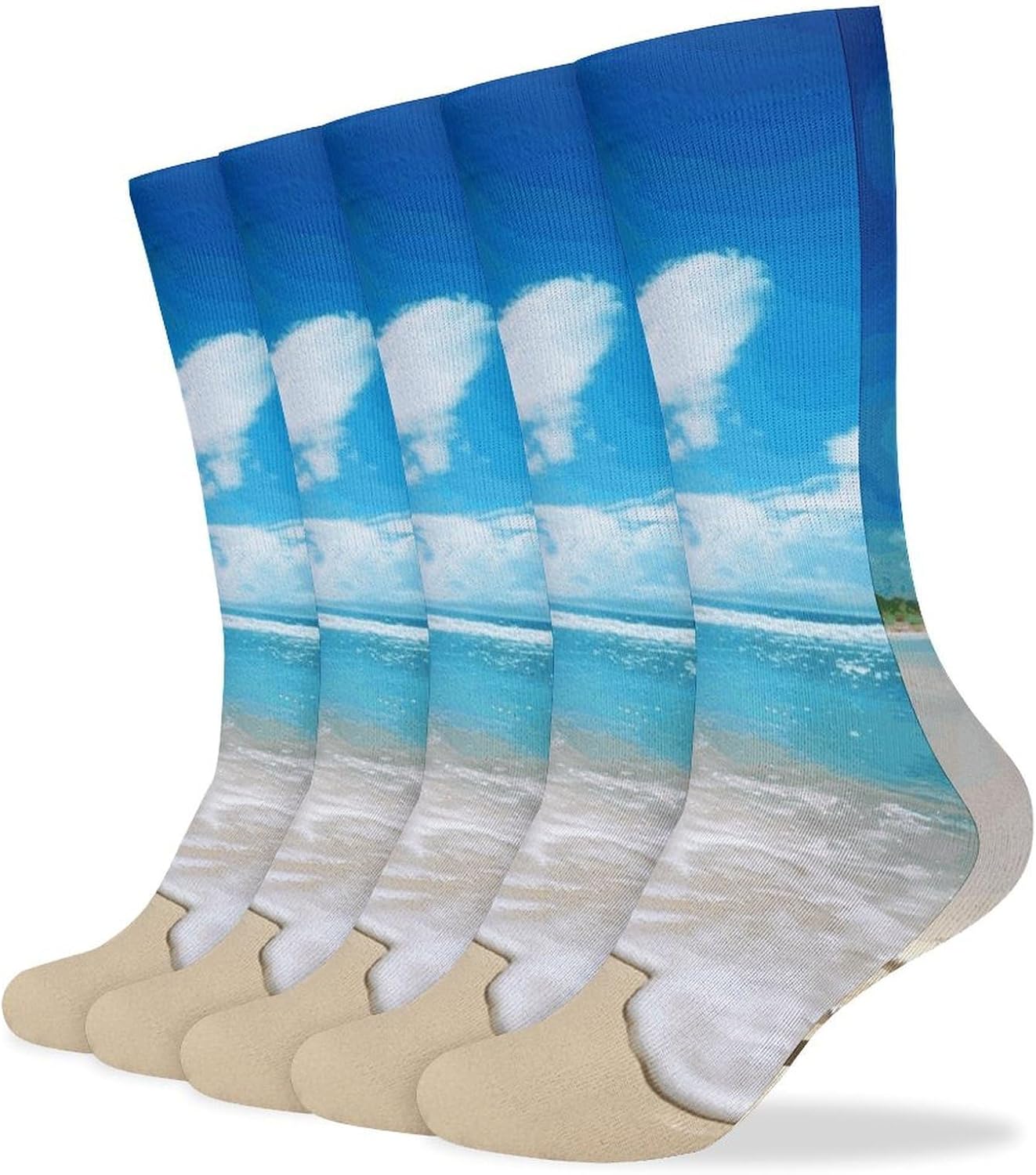 Bright Sunshine Summer Beach Crew Socks Cozy Casual Calf Socks Lightweight Long Work Sock Breathable Athletic Sock for Hiking Sports Running 5 Pairs