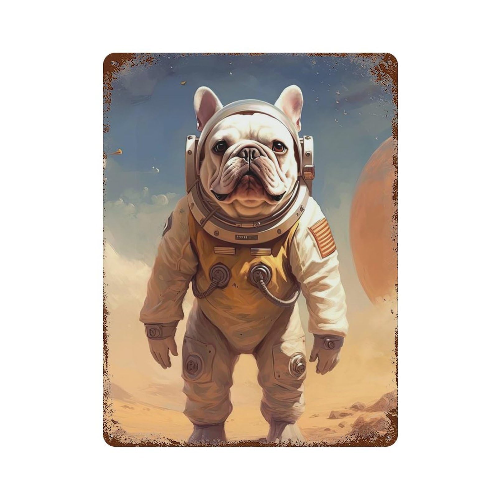 Cream French Bulldog Mars Retro Metal Sign 15.7"x11.8", Shabby Chic Decor for Garage, Pub Or Kitchen