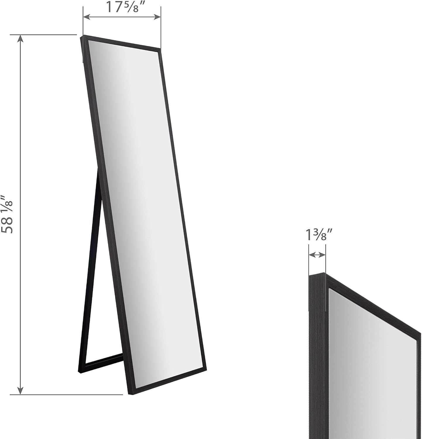 Gallery Solutions Framed Free Standing Full Length Mirror with Easel, 17.5" x 58", Gray