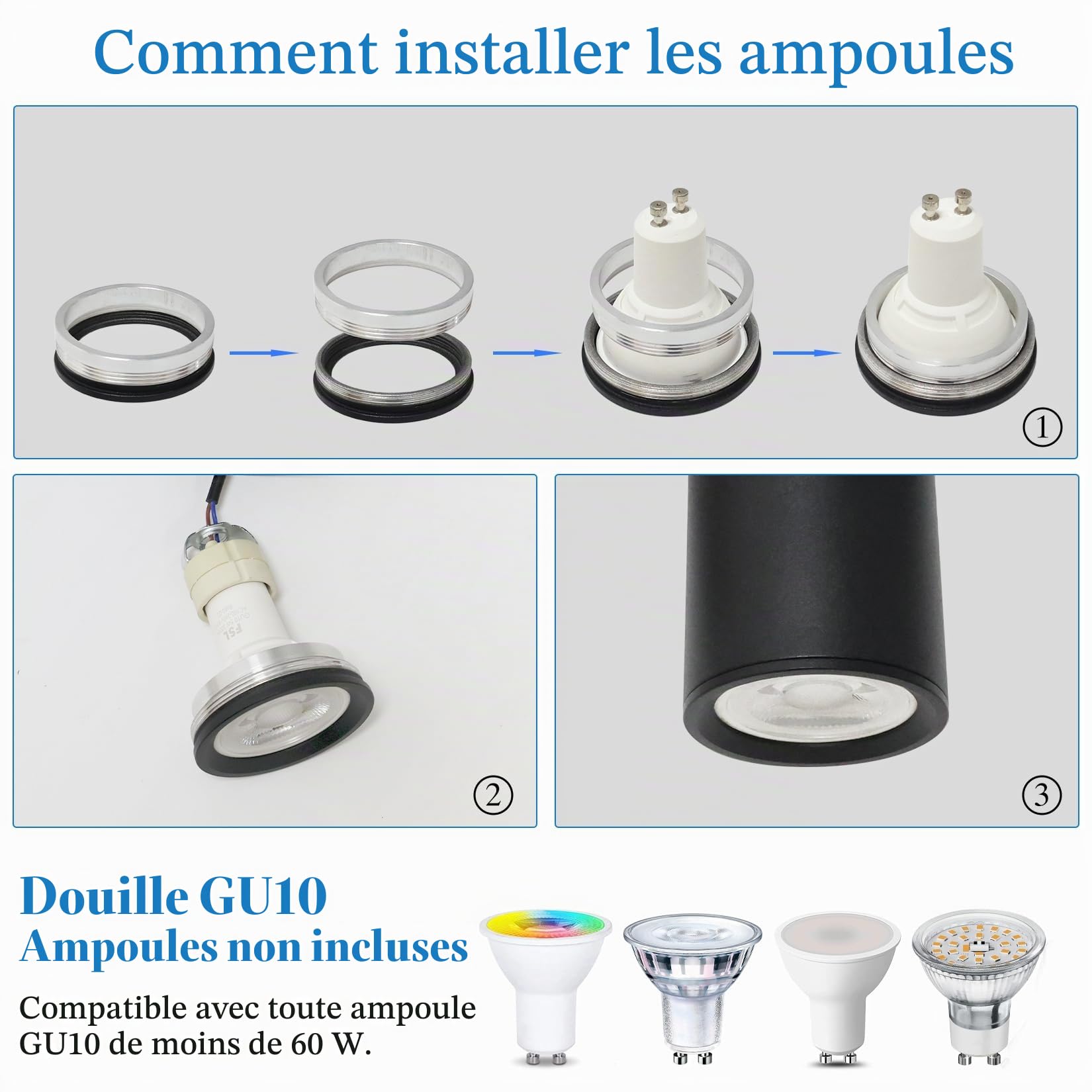 Klighten Suspension Luminaire Cylindre GU10, Lampe Suspension 3 Sopts Moderne pour Salon Chambre Cuisine Table à Manger, Hauteur Réglable, Noir, Ampoule non Incluse