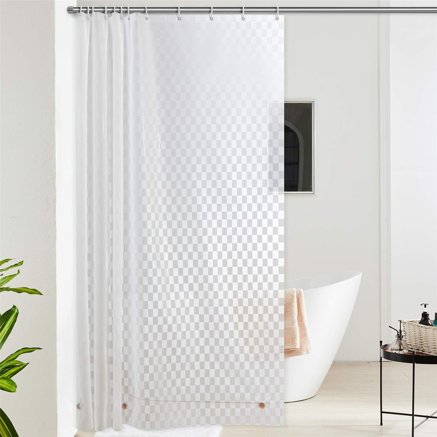 Furlinic Cortina Ducha Transparente Grande Antimoho Impermeable Larga 180x240cm EVA Baño Bañera Rectángulo con 12 Ganchos con Piedras