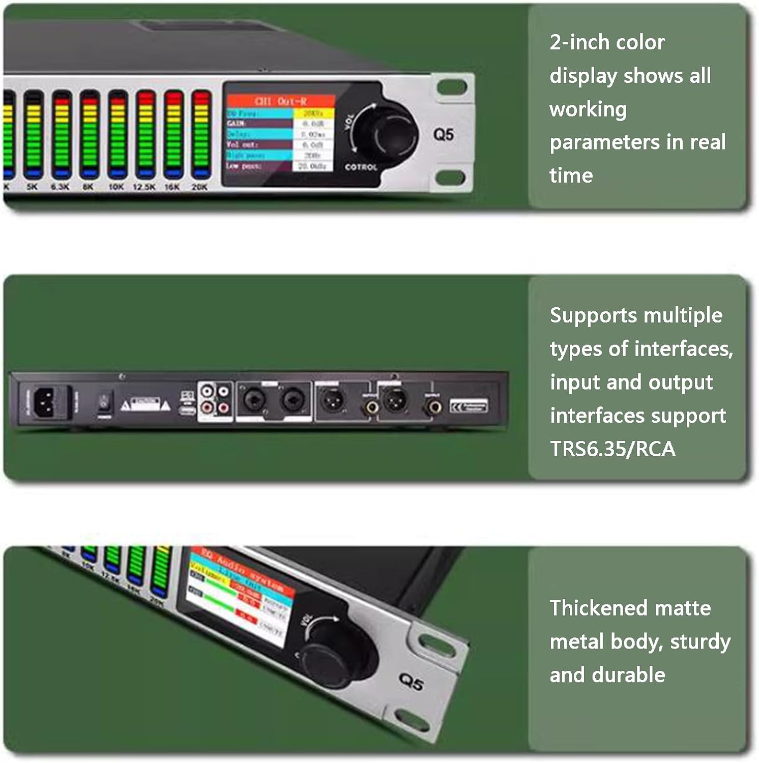 31-Band Graphic Equalizer, 2-Channel Stereo Amplifier, with LED Screen and Spectrum Display, 16 Preset Effects, Auto Noise Reduction, for Radio Station, Studio