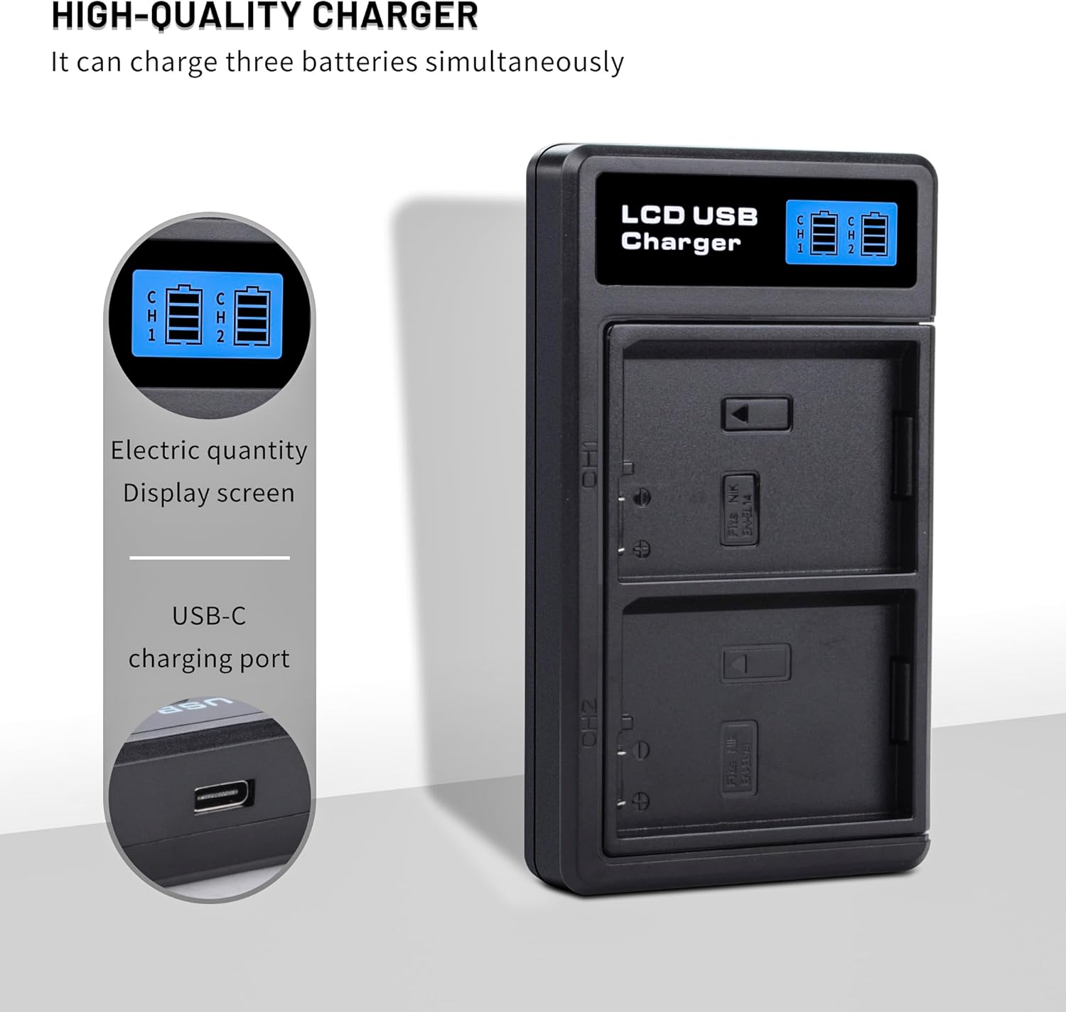2 Packs EN-EL14 / EN-EL14a Batteries with USB-C Smart LCD Display Dual Charger for Nikon D3100 D3200 D3300 D3400 D3500 D5100 D5200 D5300 D5500 D5600 DF Coolpix P7000 P7100 P7700 P7800 Cameras