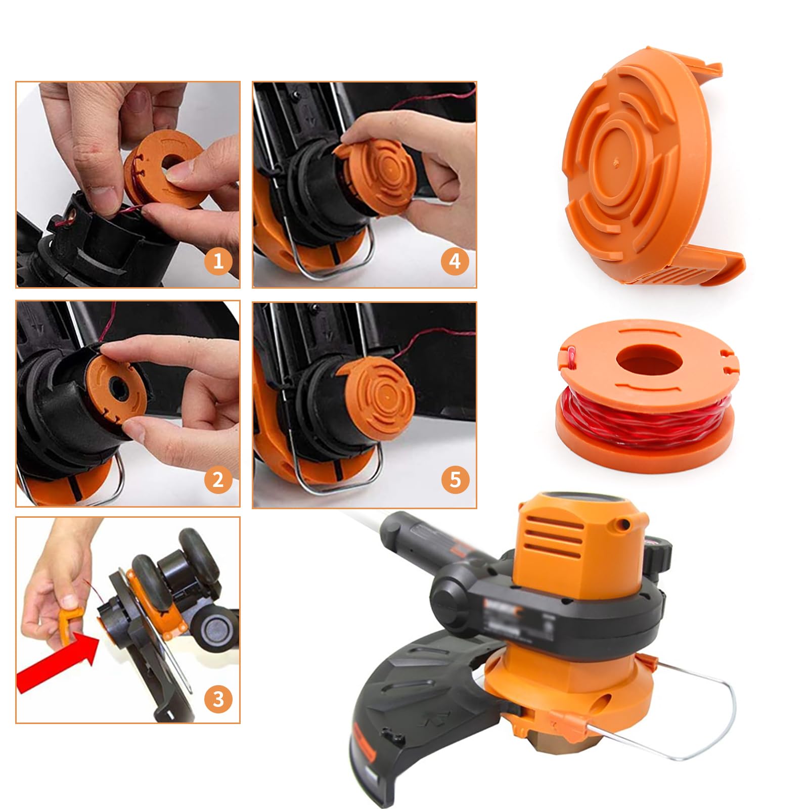 Hoypeyfiy WA0010 sznurek do przycinania kompatybilny z Worx Weed Eater, 3 m / 10 ft 0,2 cm automatyczna zapasowa szpula żyłka do zjadacza chwastów Worx (6 szpuli, 2 nasadki)