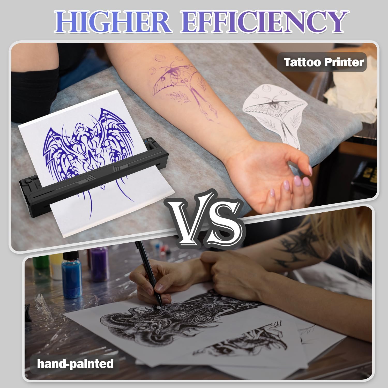 Wireless Tattoo Stencil Printer, Portable Bluetooth Thermal Tattoo Printer with App Custom-Size≤ A4, Print Realistic Portraits, 10 Transfer Papers, Works for Phone/Tablet/PC (Black)